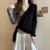 Nuevo Tejido de Punto Base Ajustado Otoño e Invierno 2025 para Mujeres de Tallas Grandes, Suéter Cruzado Elegante con Bloques de Color, Top de Manga Larga, Moderno