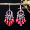 Aretes Bohemios con Borlas Turquesa para Mujer, Versátiles Retro Étnicos de Yunnan Exóticos