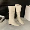 Botas Largas Retro de Punta Cuadrada para Mujer 2026 Nuevas Botas Versátiles Plisadas Apiladas Otoño/Invierno para Mujeres Menudas con un Diseño Elegante