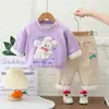26 Conjunto de Sudadera de Felpa de Conejito Pequeño Otoño Invierno para Bebés Niñas Moda Casual Invierno Cuello Redondo Sudadera de Dibujos Animados Conjunto de Dos Piezas