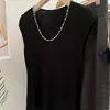 Nuevo chaleco de punto para mujer de verano, cuello en U, manga corta, corte ajustado, sin botones, suave y moderno, top sin mangas, ligero