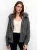 Suéter Chaqueta Tejida con Capucha de Manga Larga Empalmada de Piel de Zorro Estilo Perezoso Estilo Coreano Nueva Colección Invierno 2026 para Mujer