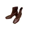 Botas Martin estilo Grape Mom retro francés, botines elásticos ajustados de punta cuadrada para mujer, elegantes botas color nude de tacón alto, botines de tacón grueso