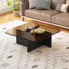 Mesa de centro quadrada de vidro temperado, adequada para salas de estar, apartamentos pequenos, design minimalista, design moderno criativo estilo italiano, modelo novo, mesa de centro baixa para pousadas