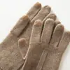 Guantes Elegantes de Cachemira Pura Estilo Francés para Mujer, Guantes Cálidos Resistentes al Viento para Ciclismo al Aire Libre en Otoño e Invierno, Forrados de Vellón, Pantalla Táctil, Engrosados