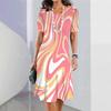 Vestido de Mujer Estampado Degradado Elegante Casual Cuello Redondo Manga Corta Vestido de Verano Ropa de Moda para Mujer