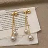 Nuevos Pendientes de Borla con Colgante de Perla Brillante Color Champaña Moda de Nicho Diseño de Alta Gama Dulces y Sencillos