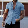 Camisa de Manga Corta con Solapa Madura Transfronteriza Elástica Color Sólido Cardigan Casual Diario Camisa de Negocios sin Planchar