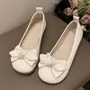 Verão 2026 Nova Moda Simples Laço Sapatos Femininos Planos Borracha Sapatos Únicos Sola Plana