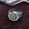 Novo Design em Prata Esterlina 925 Padrão Grama Tang Seiko Nicho Retro Corte Barroco Padrão Grama Enrolada Anel de Selo