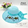 Sombreros de Exportación al por Mayor, Sombreros de Verano para Protección Solar, Sombreros de Ala Ancha con Cinta de Puntos, Sombreros de Playa de Punto de Ala Ancha, Transpirables