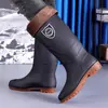 Botas de lluvia de suela de goma engrosada, botas de trabajo para hombre, antideslizantes y resistentes al desgaste, con forro de felpa, adecuadas para sitios de construcción, disponibles en estilos de corte alto, medio y bajo, impermeables