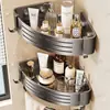 Estante de almacenamiento para baño, estante triangular para baño, organizador para tocador de baño y lavabo montado en la pared sin taladro