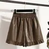 Pantalones Cortos de Cuero para Mujer 2025 Nuevos de Cintura Alta Ajustados Versátiles de Cinco Puntos Pierna Ancha Pantalones de Cuero Talla Grande Dobladillo Fruncido Pantalones Cortos Tipo Bota