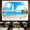 Tapiz de pared con diseño de paisaje de ventana para colgar en la pared, ideal para dormitorio, mesita de noche, decoración del hogar