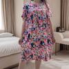 2023 Novo Vestido Estampado Feminino de Seda e Algodão Manga Curta Verão Fino Casa Casual Camisola de Seda e Algodão Vestido Atacado