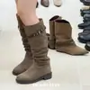 2026 Botas Chunky Retrô Francesas Novidade Feminina Marrom Meillard Botas de Cano Alto para Fotos de Viagem Salto Chunky Botas Emagrecedoras