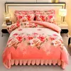Juego de Cuatro Piezas de Vellón de Leche Engrosado Felpa de Doble Cara Funda Nórdica de Vellón de Coral Sábana de Franela Funda Nórdica Ropa de Cama de Invierno
