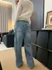 La primavera no se retrasa, buen ajuste, jeans rectos 100% algodón para mujer, nuevo estilo de otoño, diseño desgastado y deshilachado, pantalones de pierna ancha