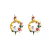 Brincos Vintage Exagerados com Pino de Prata Flor Gota de Óleo Coelhinho, Brincos Retro de Luxo Leve de Alta Qualidade para Mulheres