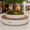 Combinación de maceta redonda para flores y maceta para árboles con asientos para paisajismo interior en centros comerciales, jardineras para plazas y parques, asientos junto a árboles, jardineras con plantas verdes
