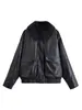 Para Exportación Transfronteriza Spot 2025 Otoño e Invierno Nuevo Estilo Americano Retro Ropa de Trabajo Chaqueta de Cuero para Mujer con Cuello de Piel