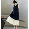Vestido Chaleco de Encaje en Contraste para Mujer, Estilo Resort Francés de Verano, Vestido Largo Patchwork sin Mangas Femenino, Venta al por Mayor Transfronteriza