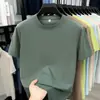 Camiseta de Verão Nova Estilo Transfronteiriça de Algodão Lyocell de Manga Curta Masculina Casual Gola Redonda Respirável Não Amassa Cor Sólida Versátil Moletom