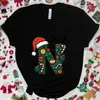 Camiseta Navideña para Mujer con Gráfico de Letra A-Z, Estampado de Letra de Papá Noel, Top Casual para Fiesta Navideña