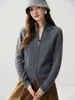 Estilo Old Money~ Cuello Alto Cremallera Doble Cardigan de Cachemir para Mujer Textura de Punto Trenzado Prendas de Punto Capa Base Engrosada Ropa de Abrigo