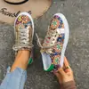 Zapatos de talla grande para mujer, primavera 2025, nuevos zapatos de lona con punta redonda de Amazon, estampados, europeos y americanos, para comercio exterior transfronterizo
