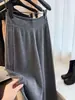 Pantalones de punto de cachemira para mujer, de pierna ancha, cintura alta, con caída fluida, engrosados para mayor calidez y diseño hasta el suelo