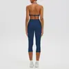 Ropa Nueva para Yoga Sexy Amigable con la Piel Cuello Halter Espalda Hermosa Sujetador Deportivo Pantalones Ajustados de Cintura Alta Pantalones de Longitud Media Conjunto de Fitness
