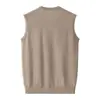 Chaleco Interior de Punto Fino Calibre 16 Liso Principios de Otoño Cuello en V Canalé Delgado Clásico Ajustado para Hombre Chaleco Pulóver