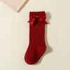 2025ins Calcetines para Bebé de Algodón para Primavera y Otoño, Nuevos, con Lazo Grande, Rayas, Color Sólido, Calcetines Largos de Caña Media