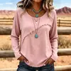 En stock 2026 nuevo modelo transfronterizo para mujer con textura flecos borlas vintage cuello redondo manga larga top elegante camisa de manga larga