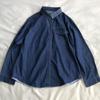 Camisa jeans com design de costura listrada estilo estrangeiro, gola polo, manga longa nos ombros, camisa dobrada azul escuro, peça versátil para o temperamento feminino