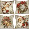 Funda de Almohada Navideña Nueva Papá Noel Alce Copo de Nieve Pino Lino Estampado Almohada Decorativa para Sofá