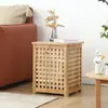 Mesa Lateral de Madeira Maciça Estilo Japonês Mesa de Cabeceira Oca para Quarto Mesa Lateral Criativa com Grade para Armazenamento de Sofá Mesa Lateral de Armazenamento para Hall