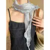 Bufanda de Seda Calada con Encaje y Volantes Estilo Coreano para Mujer, Temporada de Primavera, Bufanda de Cuello de Doble Capa de Alta Gama, Accesorio de Protección para el Cuello de Vacaciones