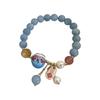 Pulsera de Cuentas Estilo Étnico Retro Creativo para Mujer Gato de la Suerte de Cerámica Transportador Pulsera de Perlas y Cristal Diseño de Nicho Sentido del Diseño
