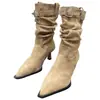 Botines de Tobillo para Mujer Chuyu Jijian de Gamuza con Tacón de Bloque y Tacón Fino, Botines Cortos de Tacón Alto con Estampado de Leopardo Otoño/Invierno 2026