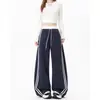 [Exclusivo para o Sudeste Asiático] Calça Esportiva Retrô Feminina, Calça Larga Solta de Primavera e Outono, Calça de Moletom Color Block Estilo Preguiçoso