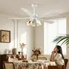 Luz de ventilador vintage estilo francés para sala de estar, luz de ventilador de techo con foco para el hogar, comedor, dormitorio, luz de ventilador de techo integrada con aspas de madera