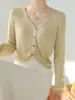 Ropa Hongmi/ Cárdigan fino de punto Tencel con cuello en V y manga larga para mujer, chaqueta de protección solar de verano