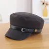Chapéu de Lã com Fivela Estilo Bico de Pato Feminino Outono Inverno Estilo Menina Rica Boina de Topo Plano Emagrece o Rosto Quente Versátil Boné de Jovem
