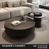 Mesa de café redonda de pizarra de lujo ligero estilo italiano para sala de estar, adecuada para apartamentos pequeños, juego de mesa de té de alta gama minimalista moderno