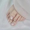 J-19 Uñas Postizas Blanco Luz de Luna Verano Elegante Nacarado Transfronterizo Uso Parche de Uñas 24 Parche de Uñas Venta al por Mayor