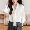 Camisa Blanca de Cuello en V con Cinta Francesa para Mujer 2025 Primavera y Otoño Nueva Prenda Interior Profesional Formal para el Trabajo y Entrevistas