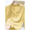 Cardigan de botões elegante de manga comprida outono 2026 novo modelo seda de amoreira e lã de ovelha alta qualidade solto feminino